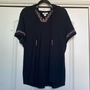 Style & Co Women's XL Cotton Embroidered Hoodie pop over shirt Top Tassles